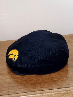 Vintage University of Iowa Hawkeyes Yupoong Newsboy Cordoroy Hat, Black, Large
